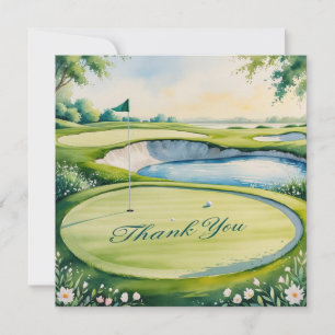 Golf mit Text auf dem Golfplatz Aquarellfarben Dankeskarte