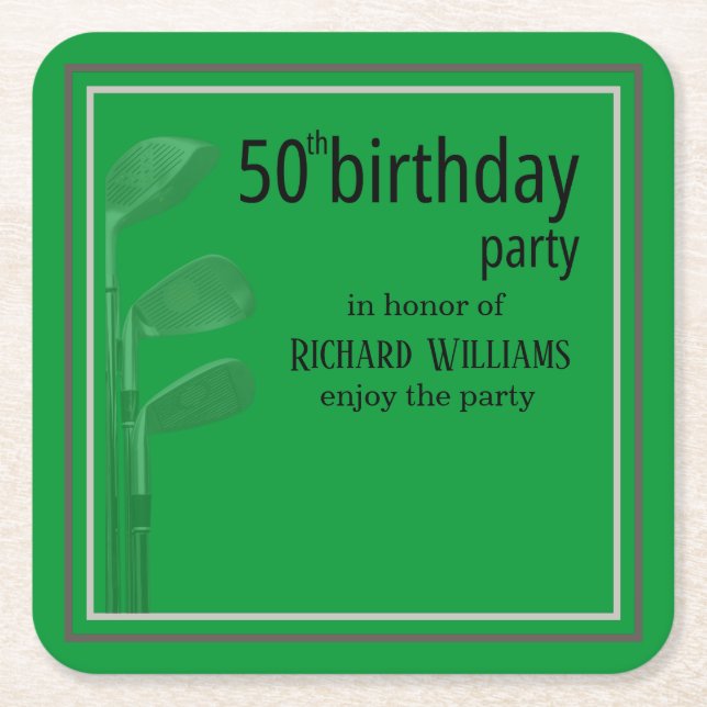 Golf Modern Corporate Green Black 50th Birthday Rechteckiger Pappuntersetzer (Vorderseite)