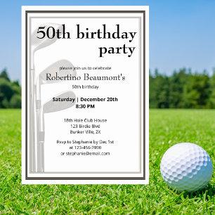 Golf Modern Schwarz Weiß Männer 50. Geburtstag Einladung