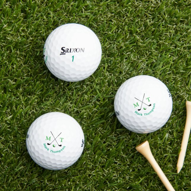Golf Modern Typografy Green Monogram Golfball (Insitu Gras)
