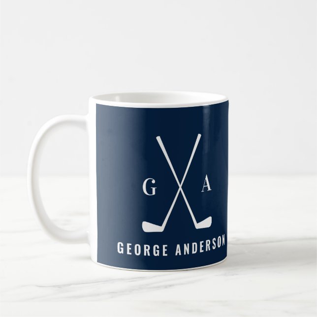 Golf moderne Typografie erste Monogramm Marine bla Kaffeetasse (Links)
