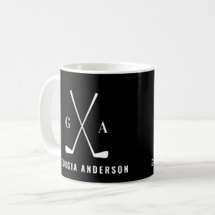 Golf moderne Typografie erste Monogramm schwarz Kaffeetasse