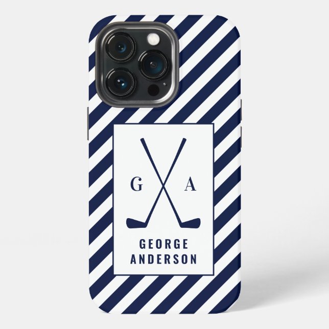 Golf Moderne Typografie Initialmonogramm Blau weiß iPhone Hülle (Hinten)