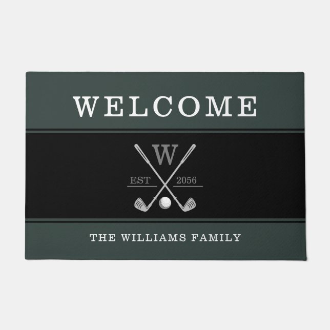 Golf Monogram Family Name Green Doormat Fußmatte (Vorderseite)