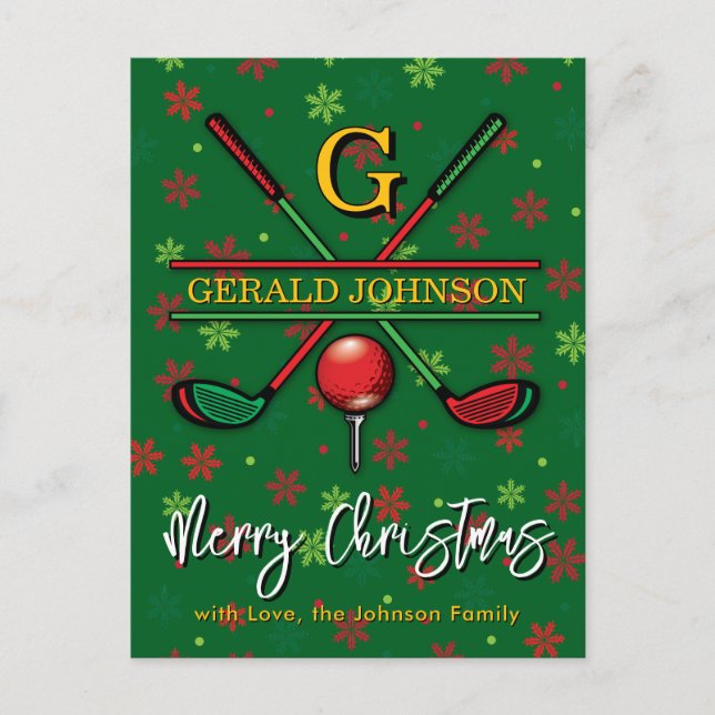 Golf Monogram Frohe Weihnachtsgestaltung Postkarte (Vorderseite)