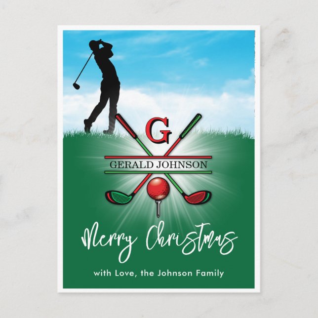 Golf Monogram Frohe Weihnachtsgestaltung Postkarte (Vorderseite)