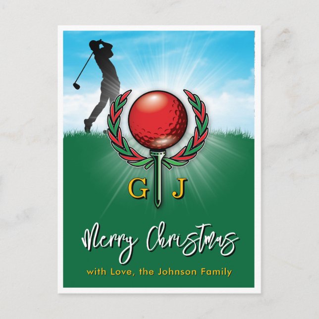 Golf Monogram Frohe Weihnachtsgestaltung Postkarte (Vorderseite)