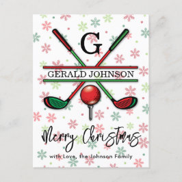 Golf Monogram Frohe Weihnachtsgestaltung Postkarte