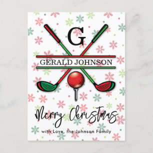Golf Monogram Frohe Weihnachtsgestaltung Postkarte
