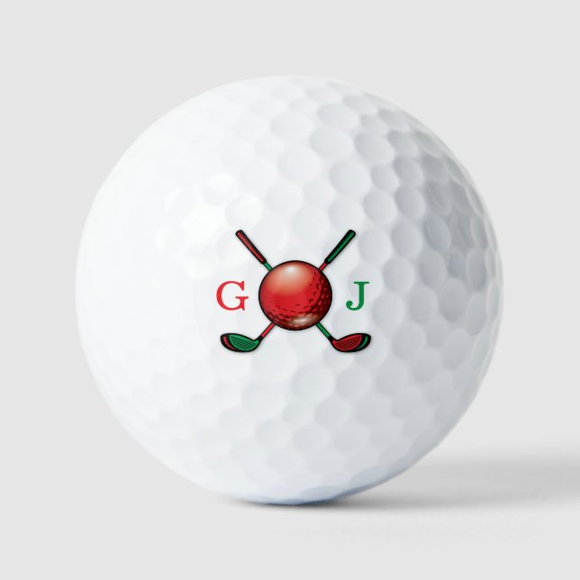 Golf Monogram in Christmas Colors Design Golfball (Vorderseite)