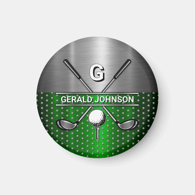 Golf Monogram Metallic Green and Silver Magnet (Vorne)