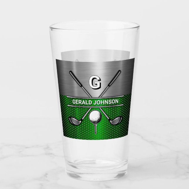 Golf Monogram Metallic Green und Silver Glas (Vorderseite)