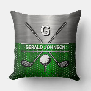 Golf Monogram Metallic Green und Silver Kissen