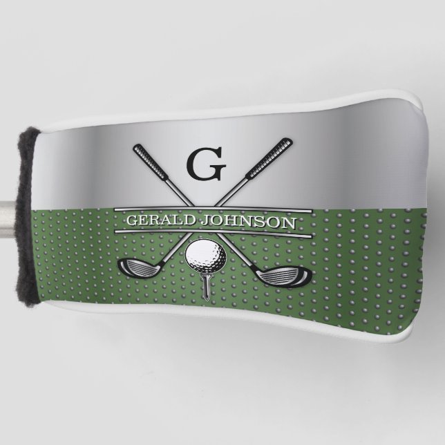 Golf Monogram Silver und Green Design Headcover (Vorderseite)