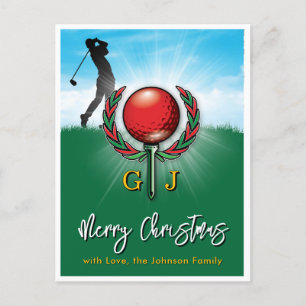 Golf-Monogramm Frohe Weihnachten-Feiertagsdesign Postkarte