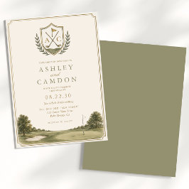 Golf-Monogramm Gold-Sagegrüne Hochzeit Einladung
