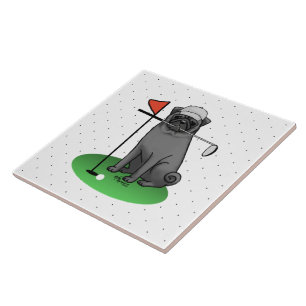 Golf Mops Golf spielen (schwarz) Niedlicher Hund F Fliese