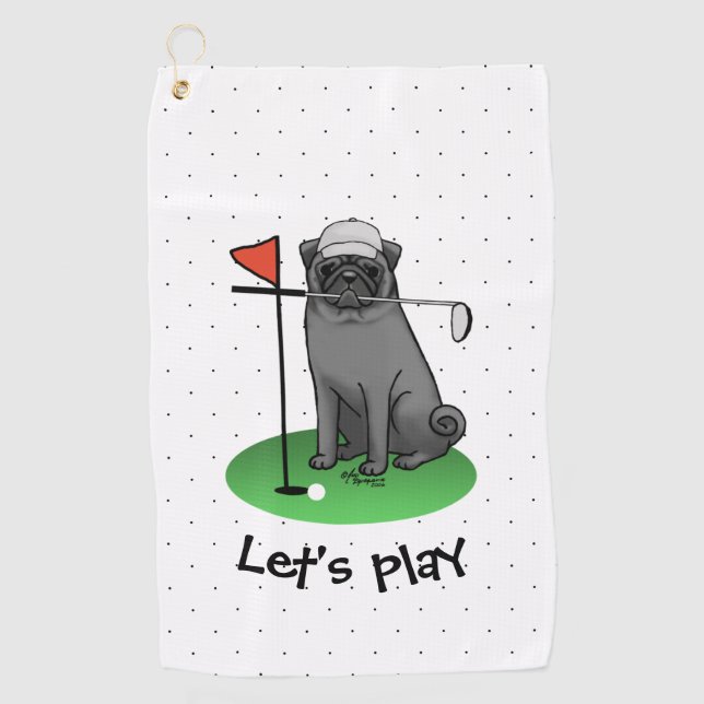 Golf Mops Golf spielen (schwarz) Niedlicher Hund F Golfhandtuch (Vorderseite)