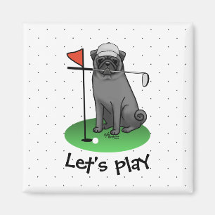 Golf Mops Golf spielen (schwarz) Niedlicher Hund F Magnet