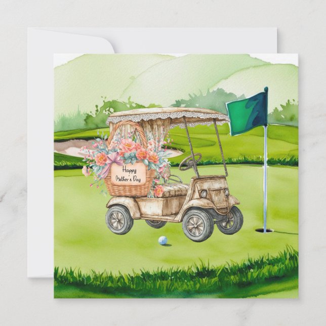 Golf Muttertags-Blumenstrauß auf Golfwagen Karte (Vorderseite)
