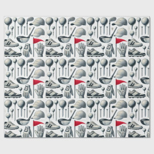 Golf nach dem Motto mit Ball Flag Schuhe Tee Club  Geschenkpapier