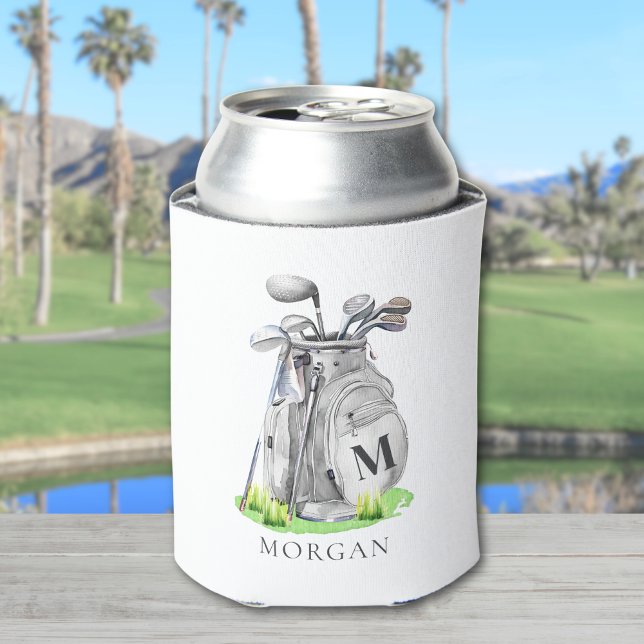 Golf Name Schwarzes Monogramm Dosenkühler (Golf Name Black Monogram Can Cooler )