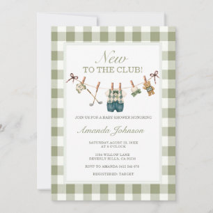 Golf Neues für den Club Grüner Gingham-Baby-Empfan Einladung