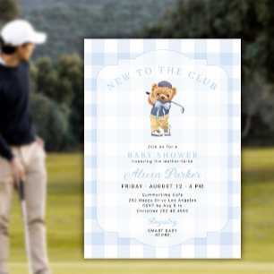 Golf-Neuling im Club blau kariert Baby-Junge-Showe Einladung