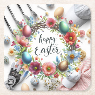 Golf-Oster-Eier Bälle und Blumen und Ausrüstung Rechteckiger Pappuntersetzer