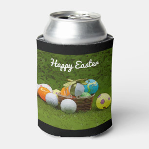 Golf Oster mit Kugel und Eier im Korb auf grün Dosenkühler