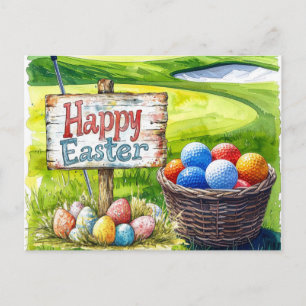 Golf-Osterferien mit Golfball auf grünem Gras Feiertagspostkarte