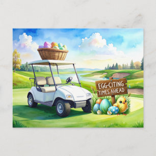 Golf-Osterferien mit Golfwagen und Ostereiern Postkarte
