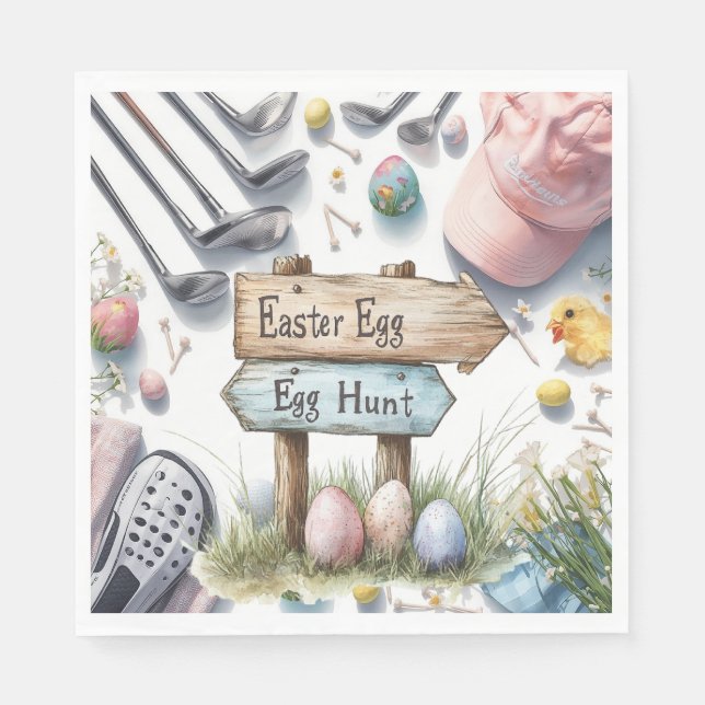 Golf-Osterhasen-Bälle und Blumen und Ausrüstung Serviette (Vorderseite)