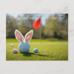 Golf-Ostern mit Ball-Hasenohren auf grünem Gras Feiertagspostkarte