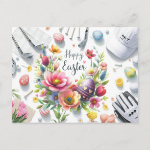 Golf Ostern mit Golf Equipment mit Blume Postkarte