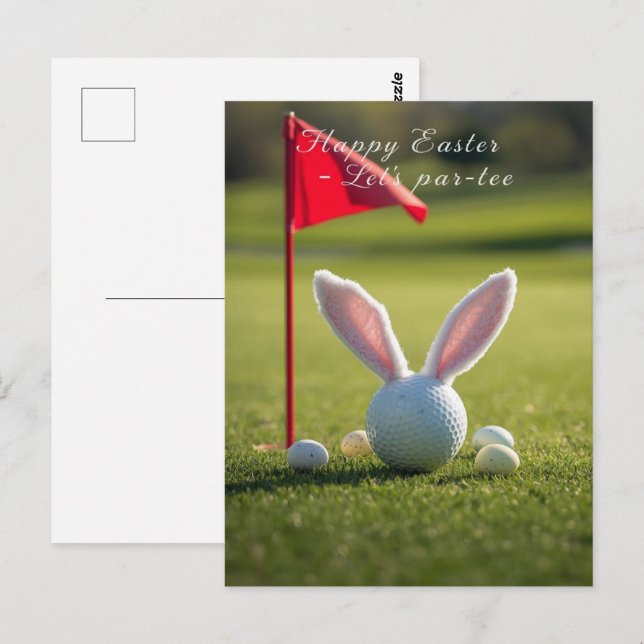Golf Ostern mit Golfball auf grünem Gras Postkarte (Vorne/Hinten)