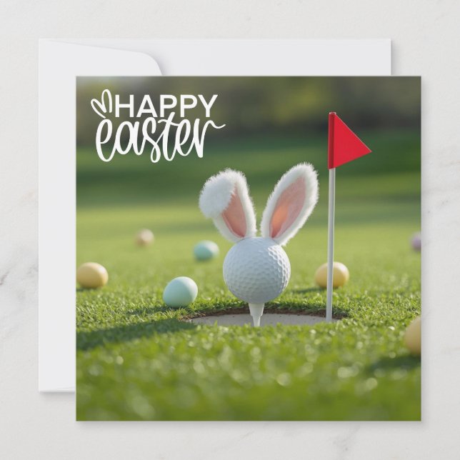 Golf Ostern mit Golfball-Hasenohr  Feiertagskarte (Vorderseite)