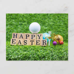 Golf Osterurlaub mit Golfball auf grünem Rasen Postkarte