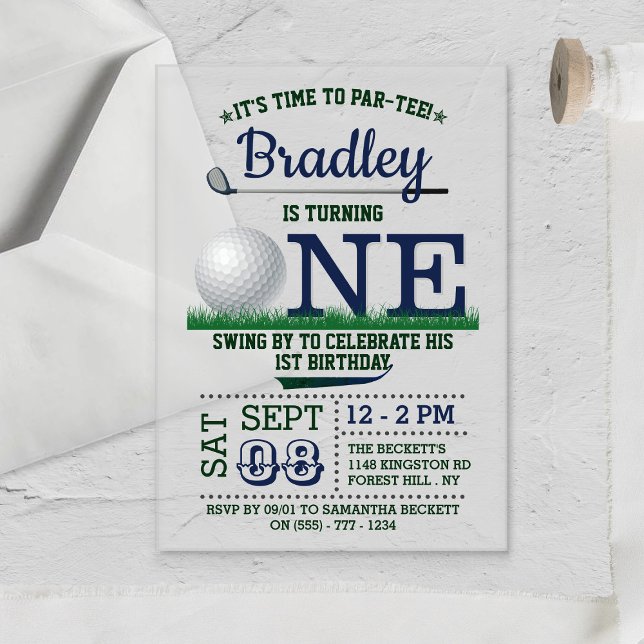 Golf PAR-T-SHIRT 1. Geburtstag Acryleinladungen (Von Creator hochgeladen)