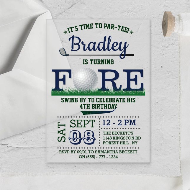 Golf PAR-T-SHIRT 4. Geburtstag Acryleinladungen (Von Creator hochgeladen)