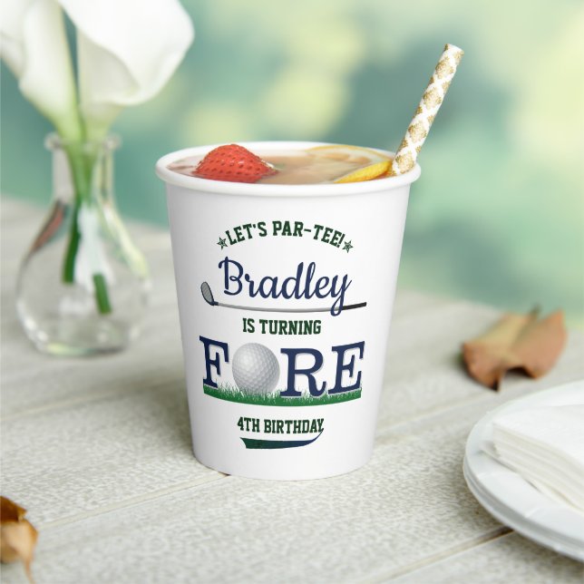 Golf PAR-T-SHIRT 4. Geburtstag Pappbecher (In Situ)