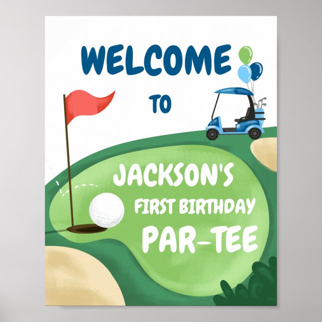 Golf Par T-Shirt Hole in One Boy Birthday Blue Wil Poster (Vorne)
