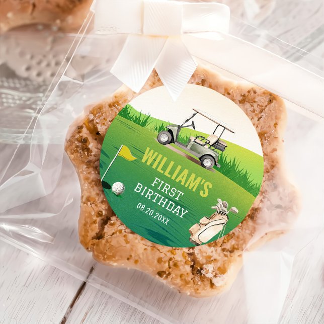 Golf Par T-Shirt Hole in One Boy Birthday Runder Aufkleber (Von Creator hochgeladen)