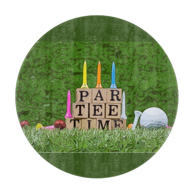 Golf Par T-Shirt Zeit mit blauem Band auf grün  Schneidebrett (Vorderseite)