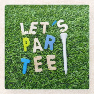 Golf Par Tee mit dem Wort des Golfers Party auf Gr Glasuntersetzer