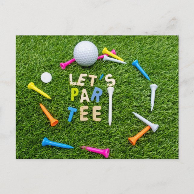 Golf Par Tee Party mit golfbunten T-Shirts Postkarte (Vorderseite)