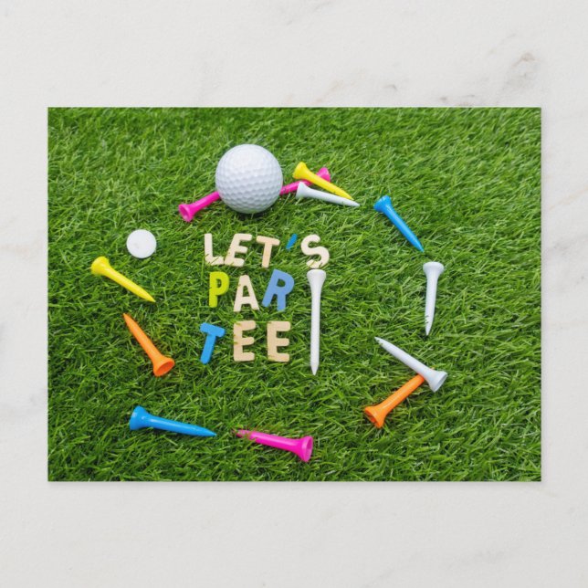 Golf Par Tee Party mit golfbunten T-Shirts Postkarte (Vorderseite)