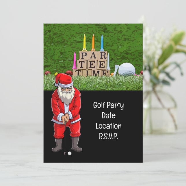 Golf Par Tee Party Weihnachtsfeier Einladung (Stehend Vorderseite)
