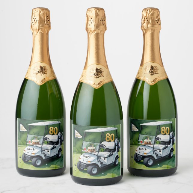 Golf Party 80. Geburtstag mit Golfwagen auf Grün (Flaschen)