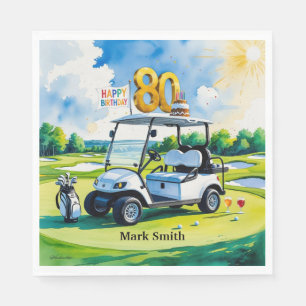 Golf Party 80. Geburtstag mit Golfwagen auf Grün Serviette